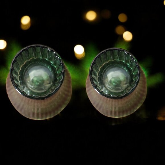 Christmas Tree Tapered Candle Holders - Set of 2 - Forest Green Glass - Picture 2 of 5